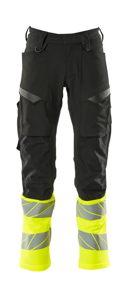 Housut polvitaskuilla, Accelerate safe Ultimate stretch, musta, hi-vis keltainen